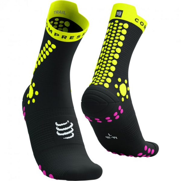 CS Шкарпетки Pro Racing Socks v4.0 Trail, Black/Safe Yellow/Neo Pink, T1 - фото-1