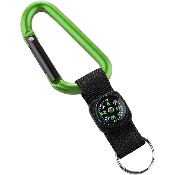 Карабін Munkees 8 мм With Strap, Compass, Keyring, Grass green - фото-1
